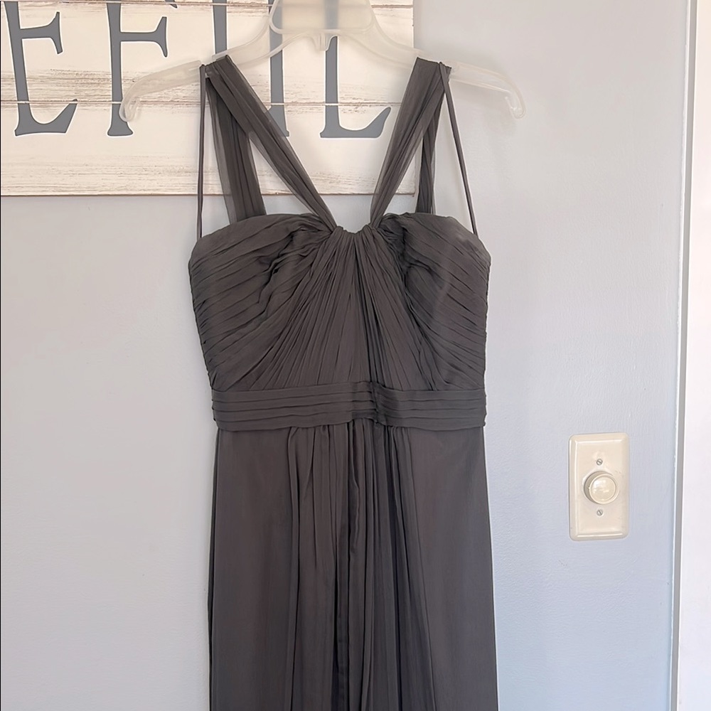 Amsale Gray Ruched Tie Front Gown/Prom Dress